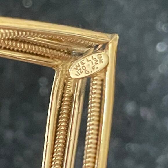 Vintage WELLS 1/20 12k GF yellow gold open heart brooch - Picture 6 of 6
